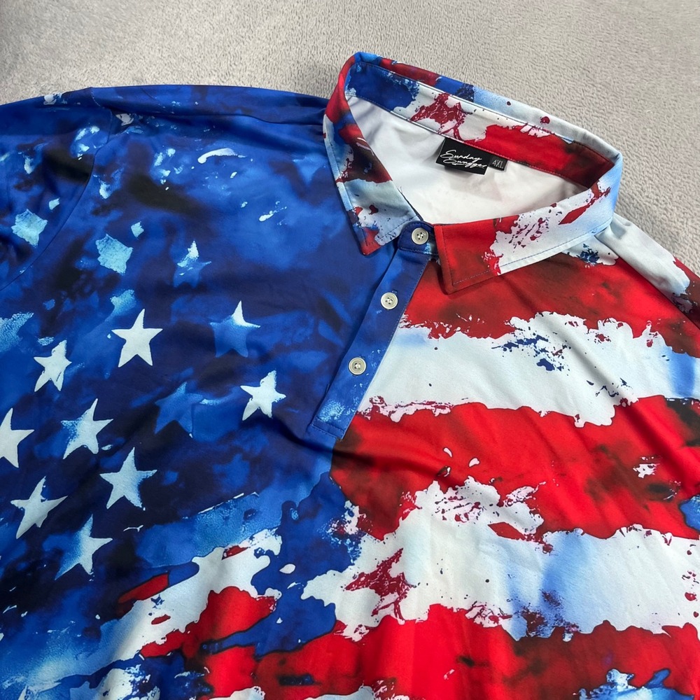 Sunday Swagger Mens 4XL American Flag Golf Polo Shirt Patriotic Distressed Stars